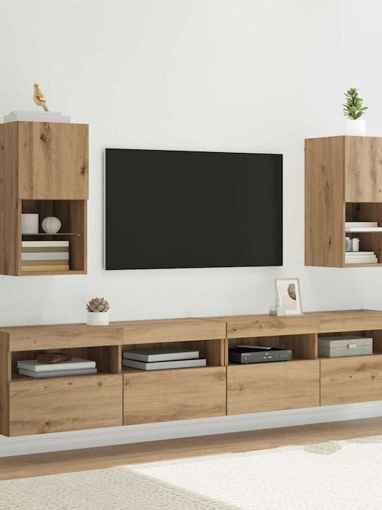 Living Room TV Unit with Lighting Artisan Oak L...