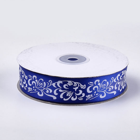 Satin Ribbon Floral Gift Decoration Etc Blue White 25mm 50 Yards