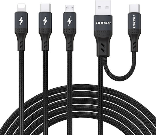 Dudao Braided USB to Lightning / Type-C / micro USB Cable Μαύρο 1.2m 304004-198959