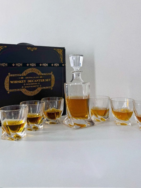 Velve Decantor Din Sticlă Pentru Servirea Whiskey 35cm Cu Dop și Pahare Transparente 1000ml