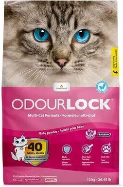 Odourlock Ultra Premium Бебешка Пудра Пясък За Котки 10.5kg+1.5kg Подарък