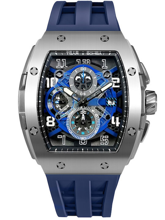 Tsar Bomba Herrenuhr 52mm Chronograph Batterie mit Blau Metallarmband