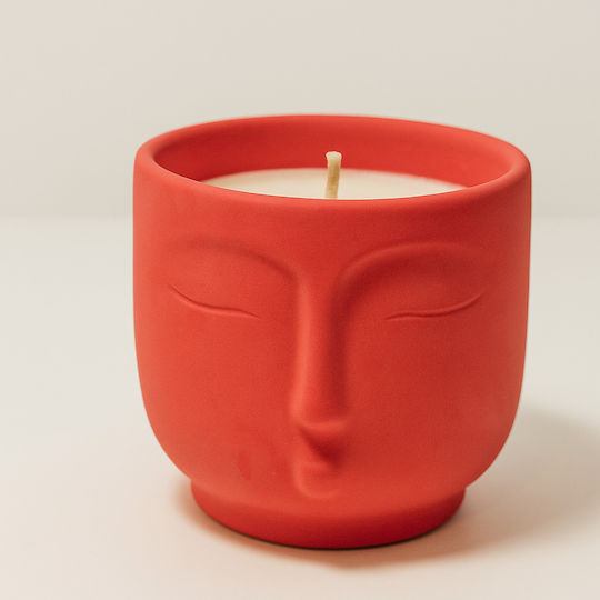 Handgemachte Aromatische Soja Kerze Gefäß Mit Reliefmuster Gesicht Rote 8x9cm 500g