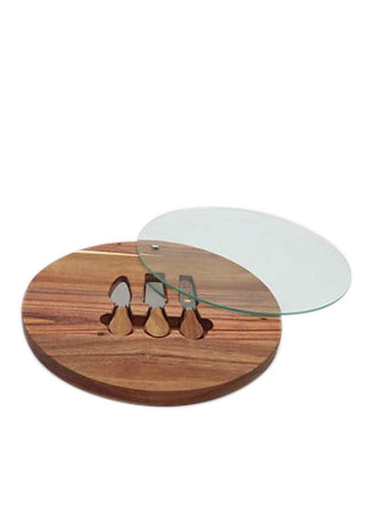 Servierplatte Akazie/3 Käsemesser Glas 30cm