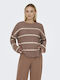 Women's Long Sleeve Sweater Woolen Striped Brown, Beige