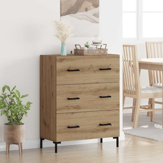Wooden & Metallic Chest of Drawers Artisan Oak 69.5x34x90cm