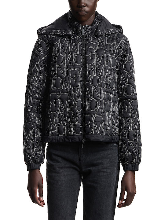 Women's Long Lifestyle Jacket for Winter with Hood Silver-black