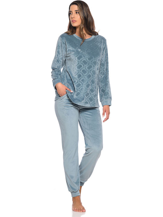 Clio Lingerie Winter Damen Pyjama-Set Blue