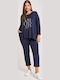 Women's Fabric Capri Trousers with Elastic Blue