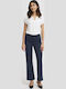 Women's High-waisted Fabric Capri Trousers Flared Blue Navy