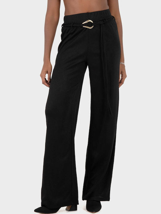 Vero Moda Γυναικείο Ψηλόμεσο Υφασμάτινο Παντελόνι Wide Black