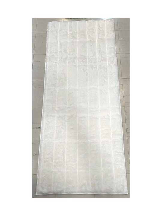 Kalogirou Home Woolen Bedroom Rugs Set White Rabbit Fur White 3pcs