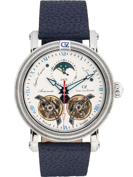 Carl Von Zeyten Men's Watch 46mm Automatic with Blue Leather Strap