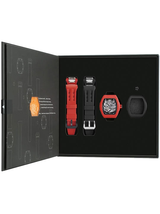 Tsar Bomba Men's Watch 46mm Automatic with Red Rubber Strap