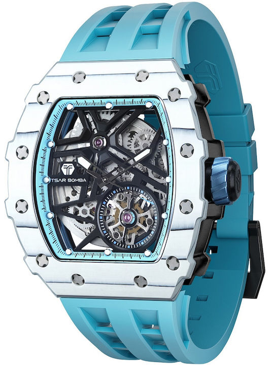 Tsar Bomba Men's Watch 44mm Automatic with Light Blue Rubber Strap