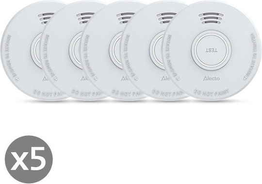 Alecto Sd110 X5 Photoelectric Smoke Detector Siren 85db Low Battery Notification Pack of 5 Pieces Alecto