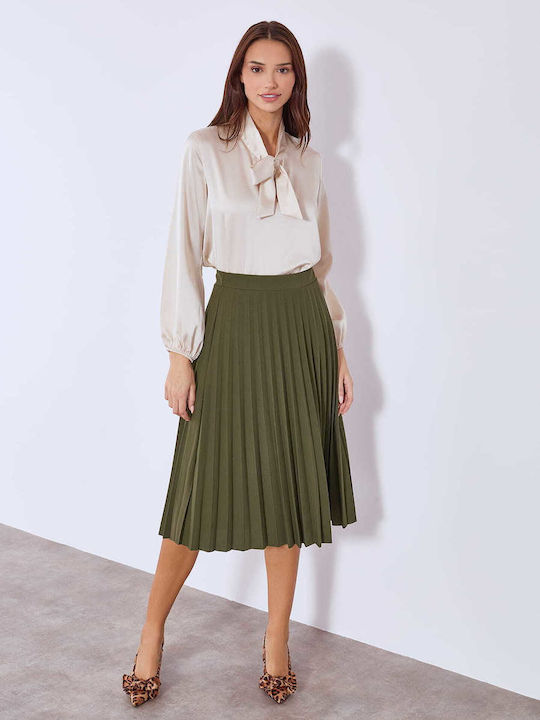 Celestino Damenrock Midi Plissiert Loose Fit Khaki Celestino Damenrock Midi Plissiert Loose Fit Khaki