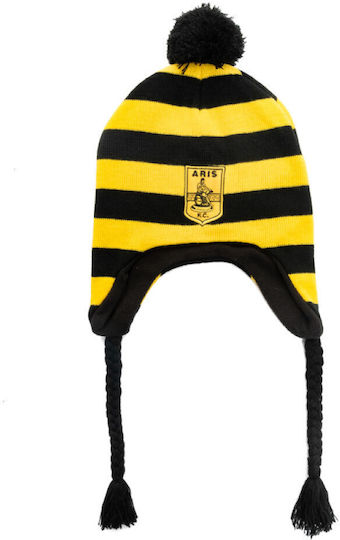 Pom Pom Beanie Unisex Fleece Σκούφος Πλεκτός σε Κίτρινο χρώμα