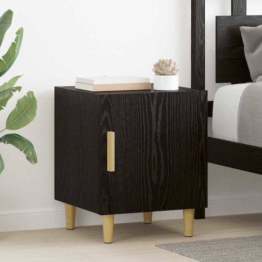 Wooden Bedside Table with Metal Legs Black 50x40x40cm