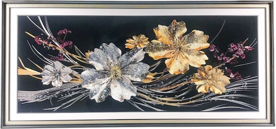 Pictură Abstractă Mare Motive Florale Pietre În Cadru Minimalist 94x44 Cm