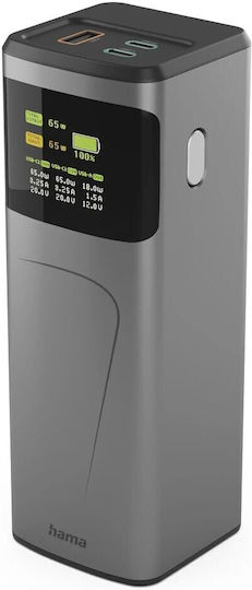 HAMA HAMA Power Bank Hochleistung 20000mAh 65W mit USB-A Ausgangsanschlüsse und 2 USB-C Ausgangsanschlüsse Schnellladung Graue