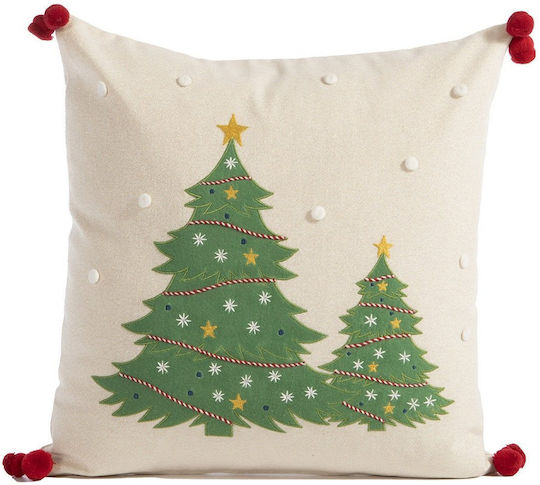 Възглавница Декоративна Коледна Пълнеж Happy Holiday Tree Бежова Nef-nef Homeware 45x45