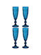 Ladelle Set Gläser Champagner aus Glas in Blau Farbe Mit Stiel 165ml 4Stück