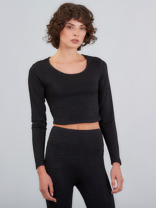 Bluza Damă Mânecă Lungă Crop Pulover Negru