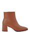 Leather Women's Ankle Boots with Medium Heel Tabac Brown