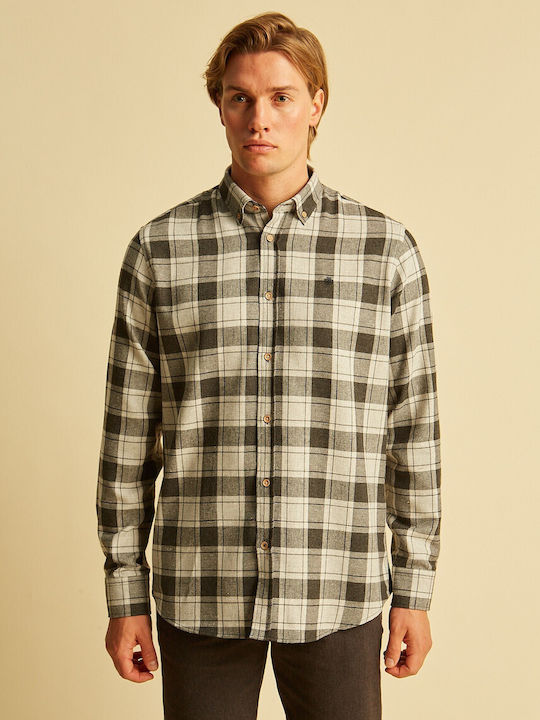 Long-sleeved Flannel Shirt Checked Gray