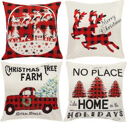 Set 4 Dekorative Kissenbezüge 40x40 Cm Weihnachtsmotive Weiß Rot