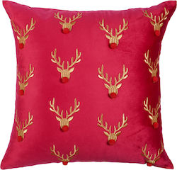 Christmas Decorative Velvet Embroidered Pillow Case Ilis Home 90103 Red 45x45