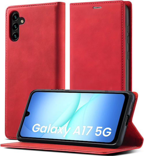 Erbord Back Cover Synthetic Leather / Silicone with Strap Magnetic Red (Galaxy A17)
