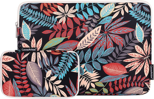 Lightweight Laptop Case 13" Leaf Print Extra Pocket Black