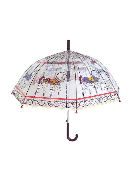 Kids Curved Handle Auto-Open Umbrella with Diameter 67cm Transparent