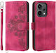 Flowers Embossed Wallet Μπορντό (Oppo Reno14F)