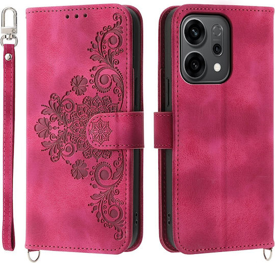 Flowers Embossed Wallet Μπορντό (Oppo Reno14F)