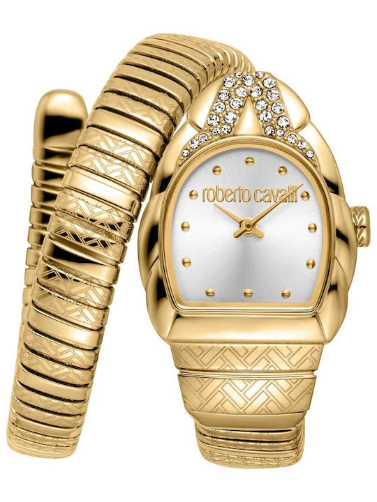 Roberto Cavalli Snake Crystals Women's Watch with Gold Metal Bracelet
