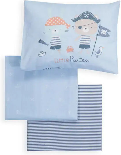 Nef-Nef Homeware All Aboard Baby Sheets Set Crib Cotton Blue 120x170cm 3pcs