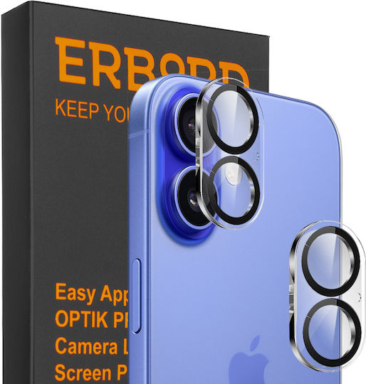 Erbord Camera Protection Tempered Glass Transparent for the iPhone 16, iPhone 16 Plus