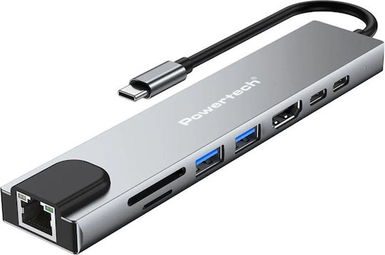 Powertech USB-C Docking Station with HDMI 4K PD Ethernet Gray (PT-1536)