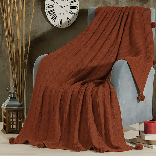 Saray Home Κουβέρτα Πλεκτή Μονή 150x210εκ. Κεραμιδί 28TC