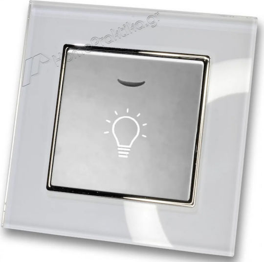 Staircase Push Button H Series Silver Led Indicator 220/240v White Glass Frame Lineme 50-00107-5_50-00121-23