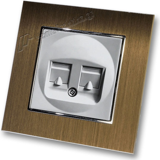 Telephone Socket Plasio Double Silver Matte Frame Gold Metallic Hseries Lineme 50-00119-5_50-00121-6