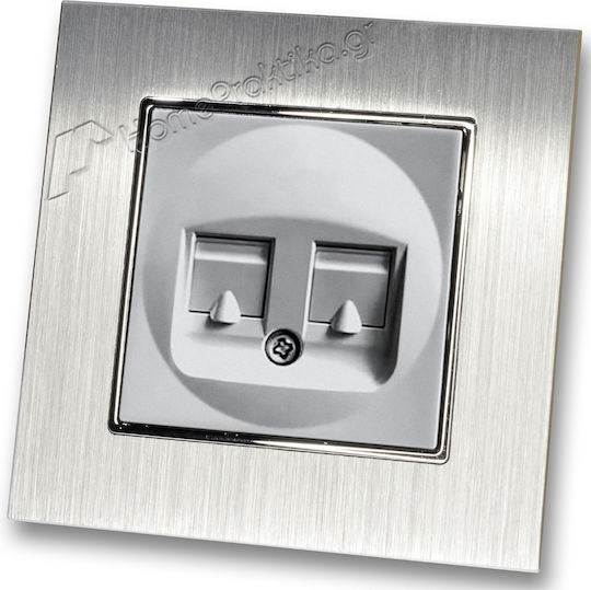 Telephone Socket Plasio Double Silver Matte Frame Silver Metallic Hseries Lineme 50-00119-5_50-00121-18