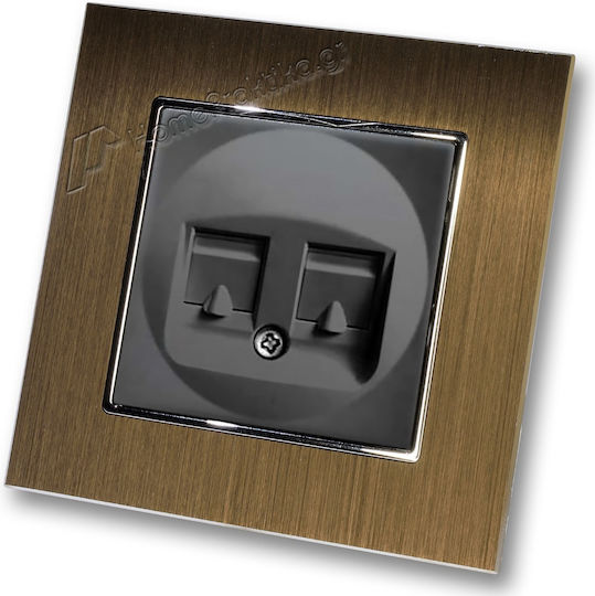 Telephone Socket Plasio Double Black Matte Frame Gold Metallic Hseries Lineme 50-00119-2_50-00121-6
