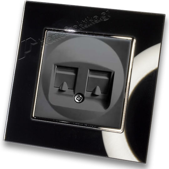 Telephone Socket Plasio Double Black Matte Frame Black Glass Hseries Lineme 50-00119-2_50-00121-26