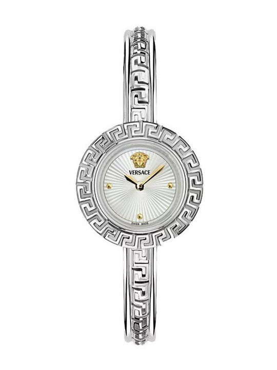 Versace La Greca Set Ανδρικό Ρολόι Μπαταρίας με Ασημί Μεταλλικό Μπρασελέ