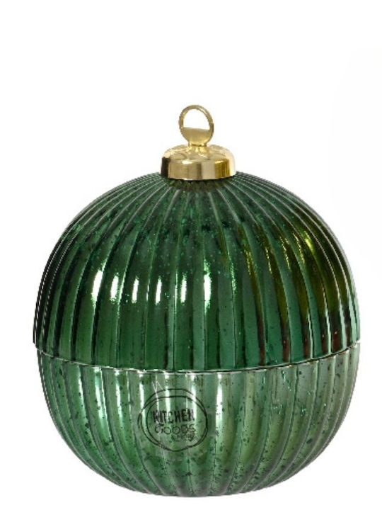 Christmas Glass Storage Box Candlestick Ball Shape Green 12.8x15.3cm 306.001.0799.09