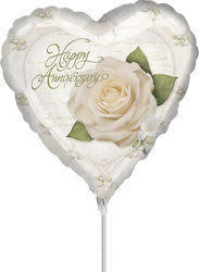 Mini Shape Μπαλόνι Καρδιά ''happy Anniversary'' Τριαντάφυλλο